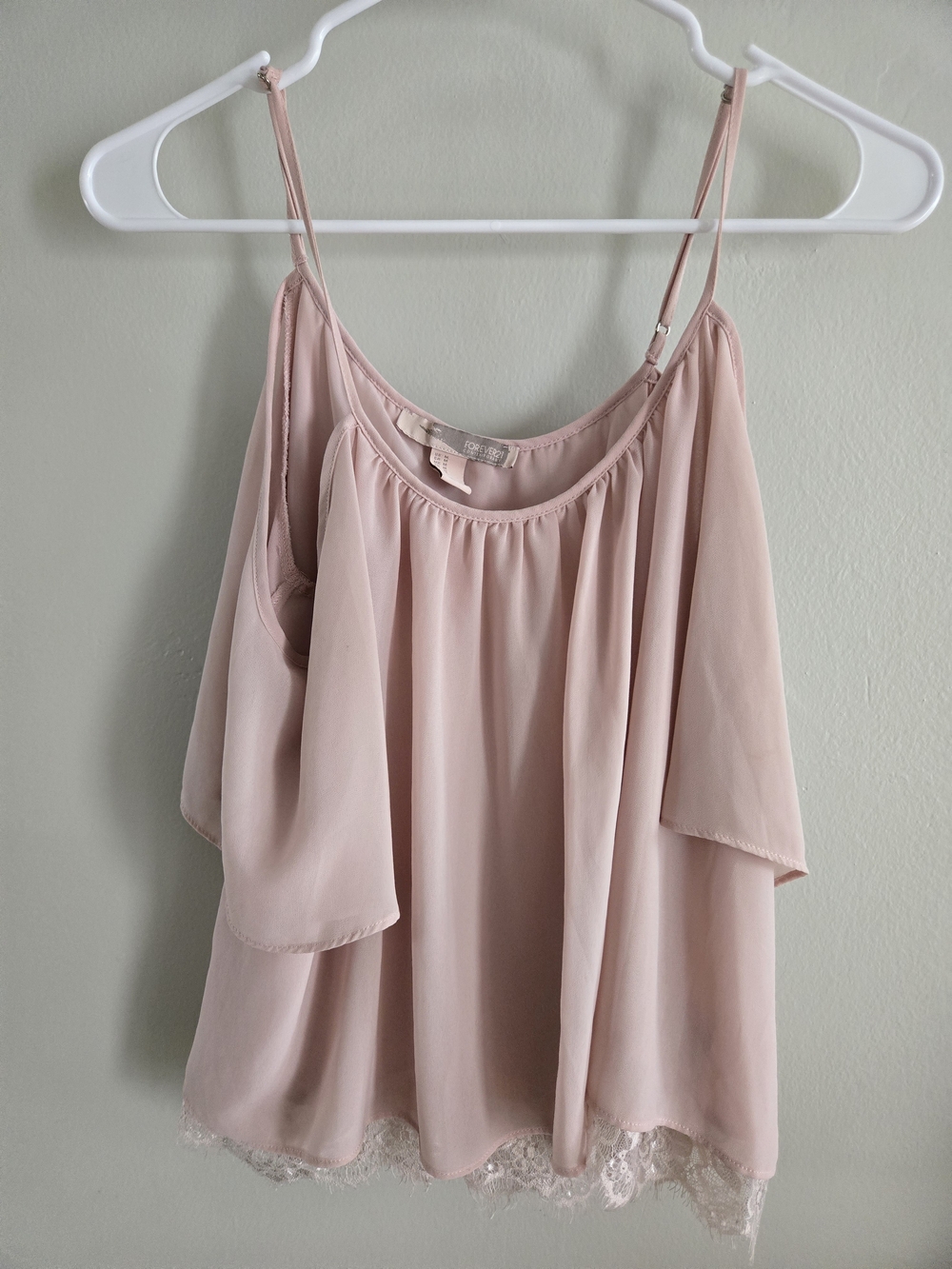 Forever 21 Blush Pink Lace-Hem Cold Shoulder Cami